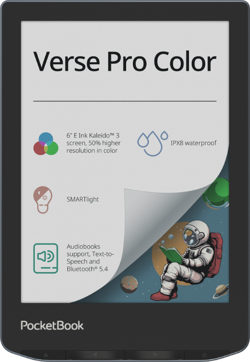 eBook Reader PocketBook Verse Pro Color, Ecran tactil 6.0inch E Ink Carta™ 1200, 300DPI, 1GB RAM, 16GB Flash, SMARTlight, WiFi (Albastru)