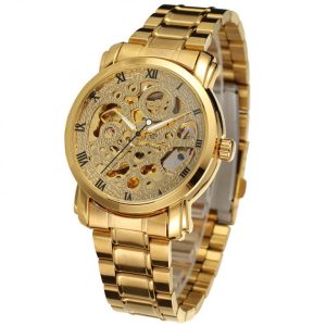 Ceas barbatesc Winner Gold Schelet automatic, curea din otel inoxidabil, stil Fashion + cutie cadou