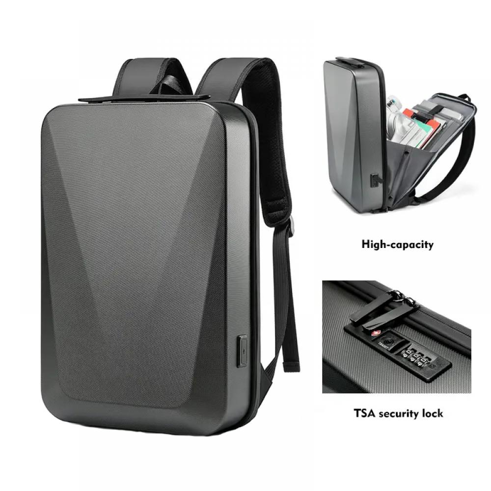 Rucsac pentru laptop 15.6 inch, MingLu, 20L, port USB, impermeabil, unisex, blocare TSA, carcasa tare, slim, negru - imagine 5