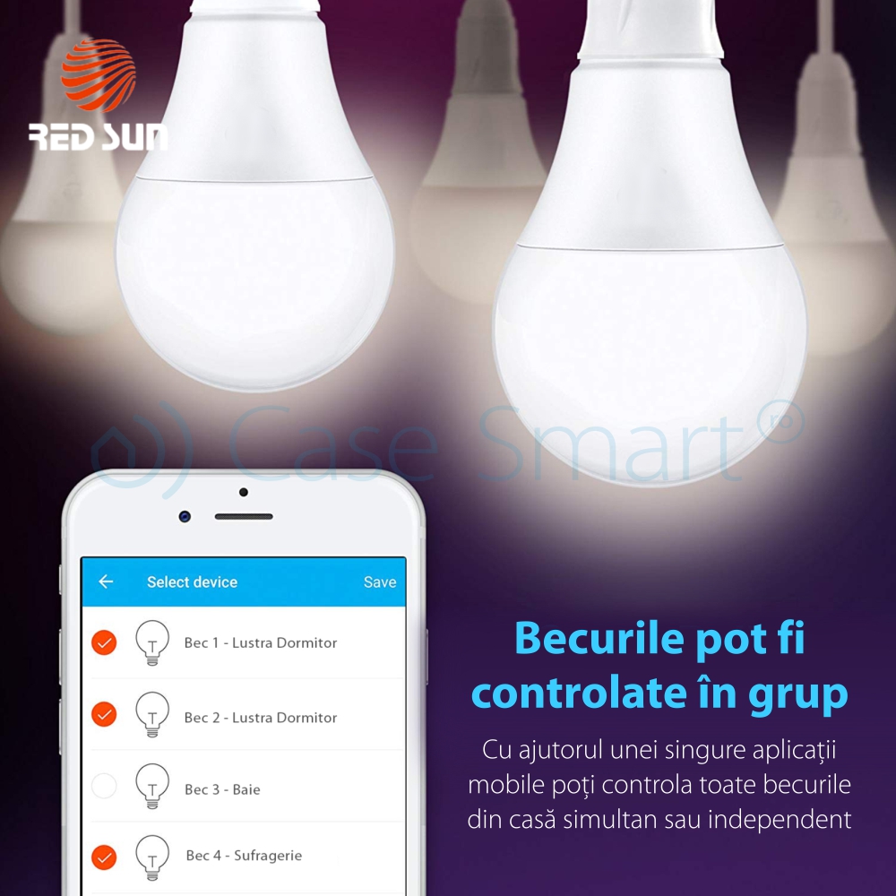 Bec inteligent LED multicolor RGB variator wifi rotund Red Sun, control de pe aplicatie mobila – RS-SW-LB-A21 - imagine 3