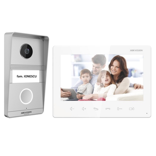 Kit videointerfon analogic 7inch, camera 2MP, conectare 2 fire - HIKVISION DS-KIS101-P(S) - imagine 3
