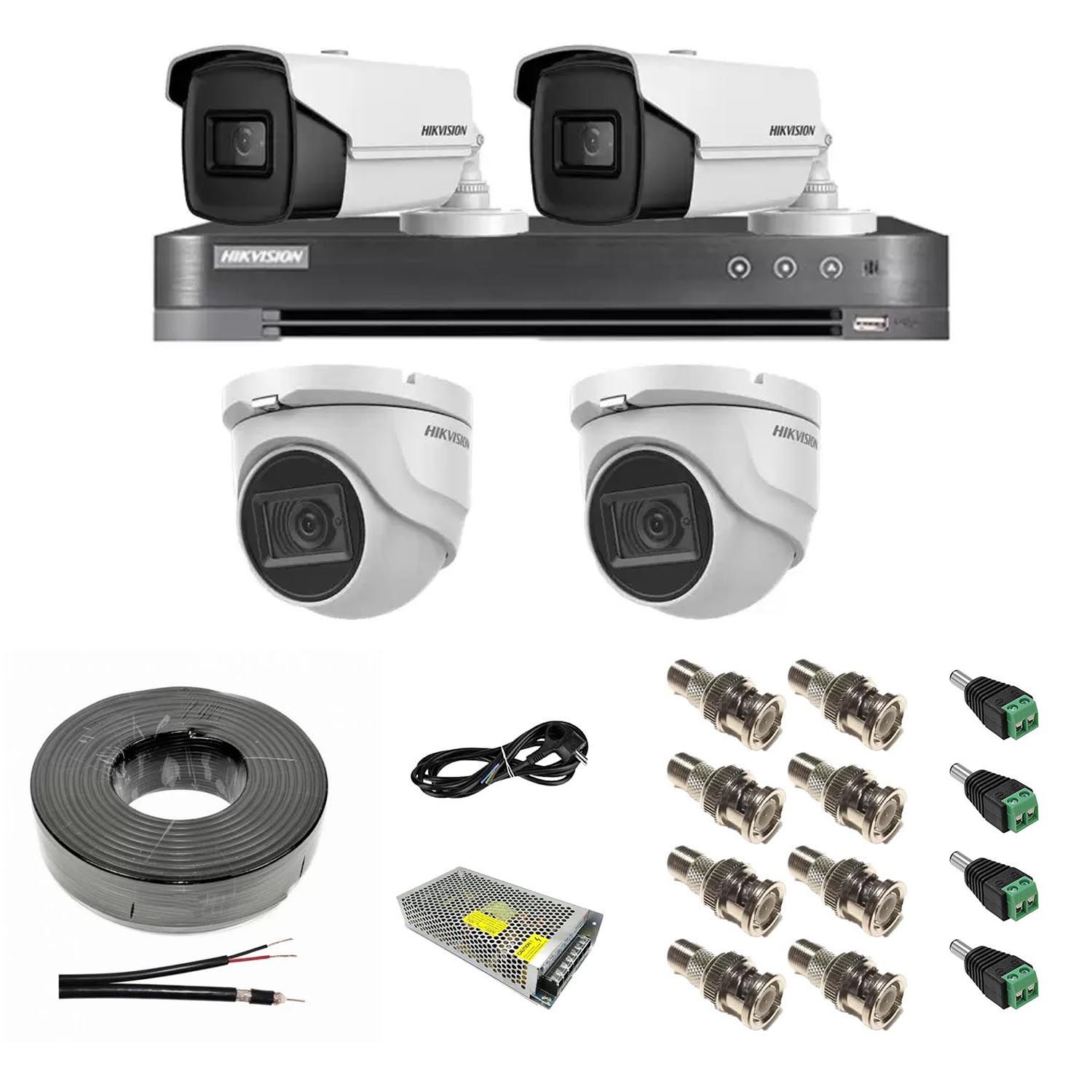 Sistem supraveghere mixt 4 camere: 2 dome 8MP IR 30m, 2 bullet 4 in 1 8MP IR 80m, DVR 4 canale 4K 8MP, accesorii - imagine 4