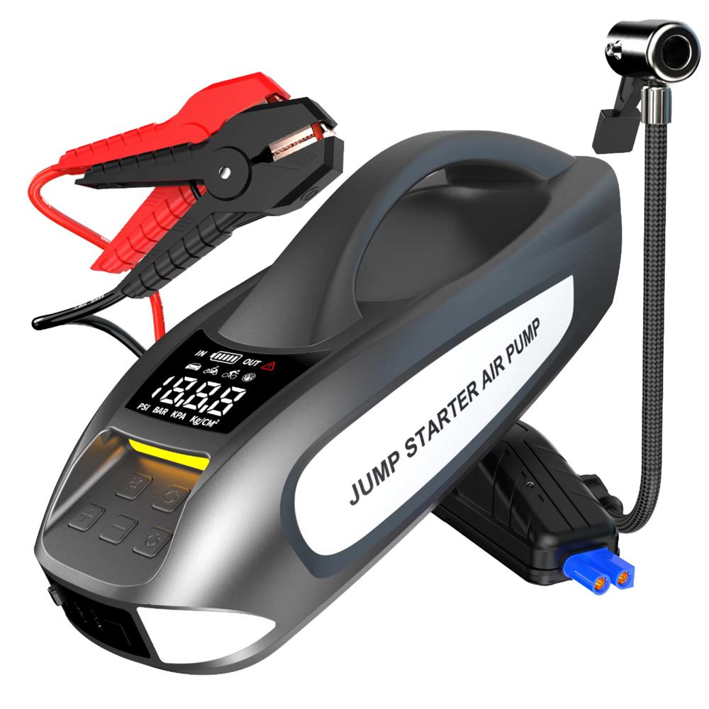 Redresor pornire auto/Jump Starter 12 V cu compresor de 4.35 BAR/150 PSI, curent de pornire 3000 A, curent maxim 6000 A, capacitate baterie 27000 mAh, lanterna