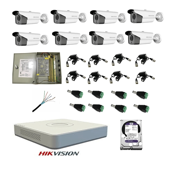 Kit sistem complet 8 camere supraveghere exterior HIKVISION FULL HD 40 m IR hard 2 TB - imagine 2