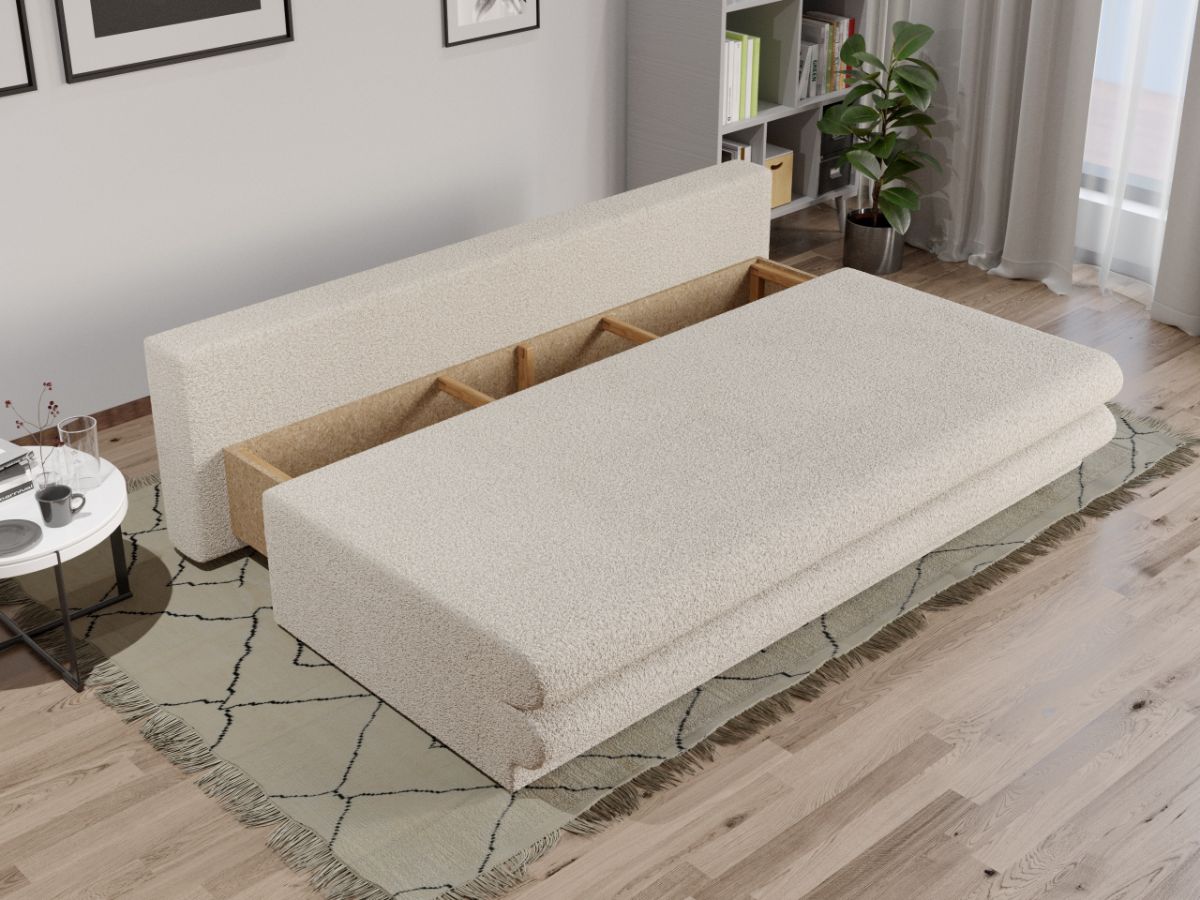 Canapea Extensibila Sensi plusata aspect lana alba - imagine 3