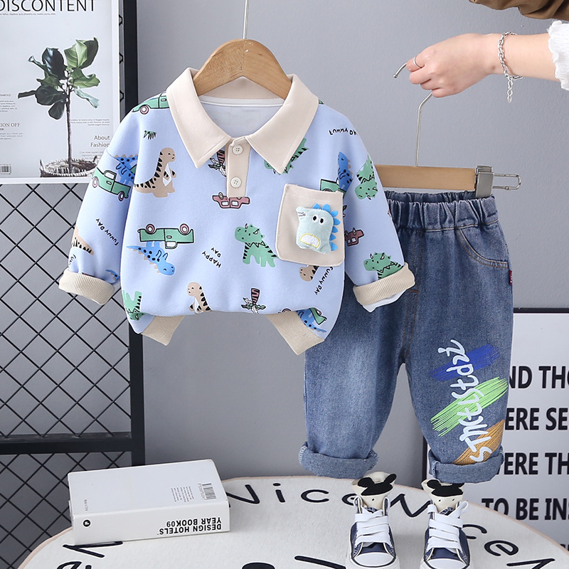 Compleu Albastru Baieti cu Dinozauri Luca - 3-4 ani