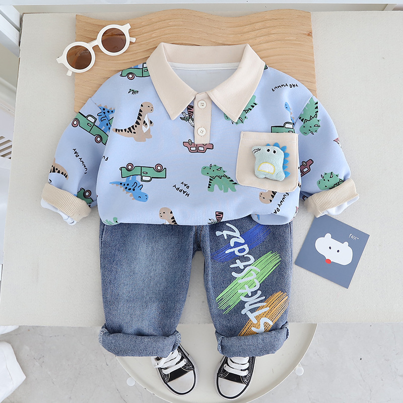 Compleu Albastru Baieti cu Dinozauri Luca - 3-4 ani - imagine 3