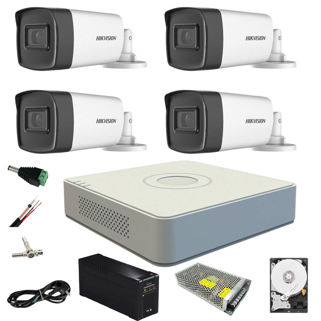Sistem supraveghere video cu UPS 4 camere Hikvision exterior 5MP Turbo HD 2 cu IR 80M si 2 cu IR 40M DVR 4 canale full accesorii, HARD 1TB - imagine 4