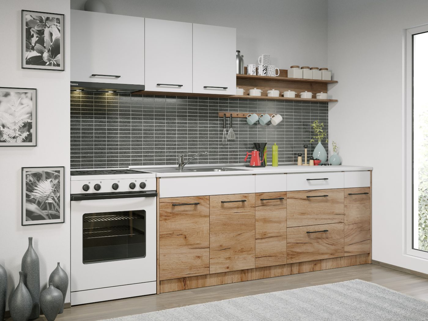 Set Mobila Bucatarie Gastro 260 Alb/Stejar - C15 - imagine 3