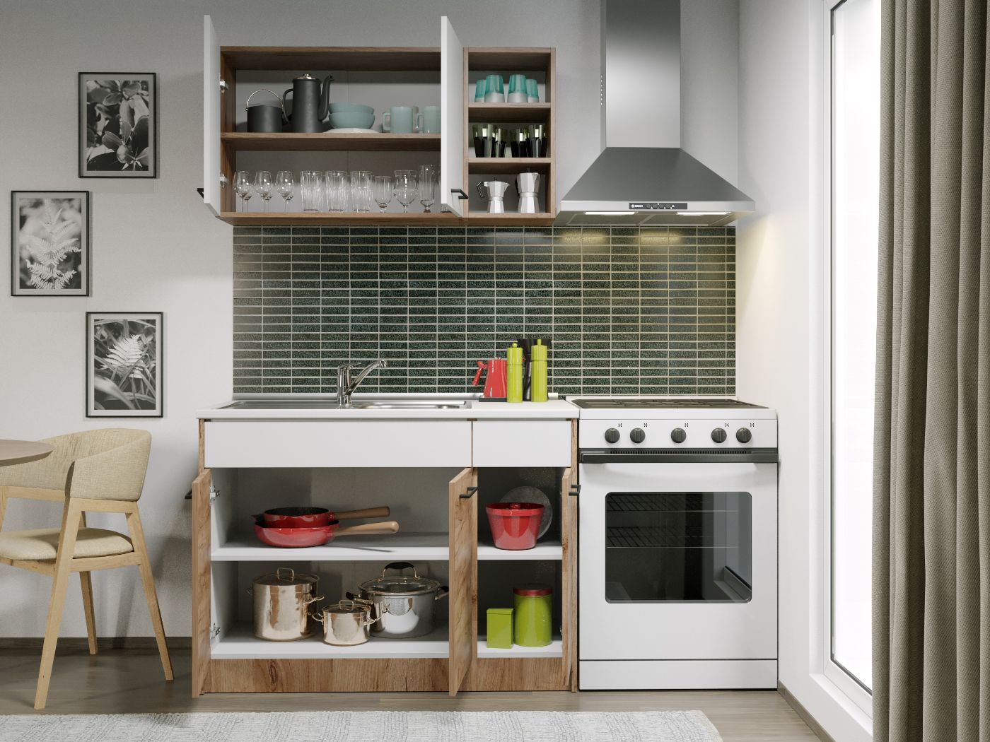 Set Mobila Bucatarie Gastro 110 Alb/Stejar - C17 - imagine 2