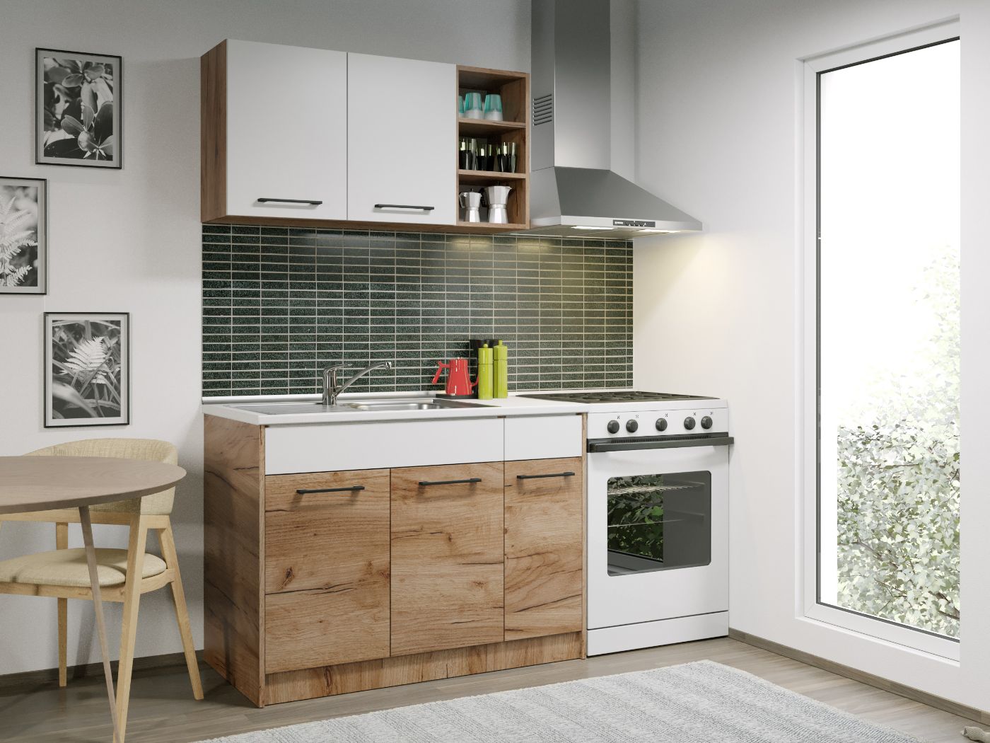 Set Mobila Bucatarie Gastro 110 Alb/Stejar - C17 - imagine 3