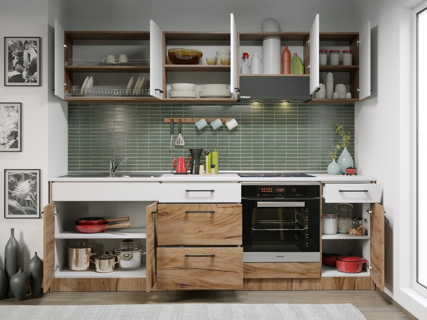 Set Mobila Bucatarie Gastro 240 Alb/Stejar - C02 - imagine 2