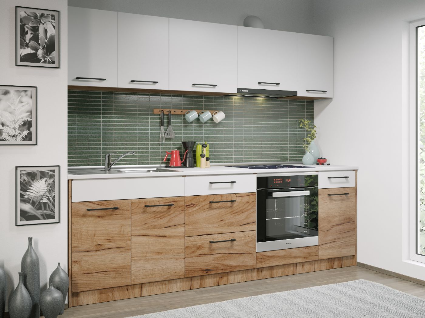 Set Mobila Bucatarie Gastro 240 Alb/Stejar - C02 - imagine 3