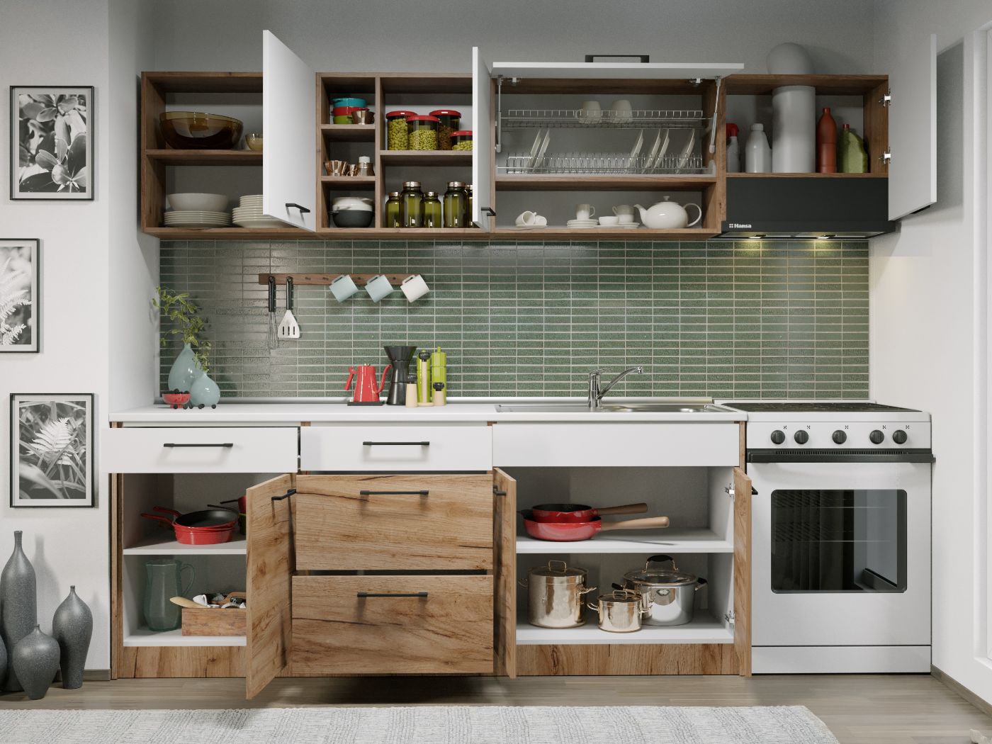 Set Mobila Bucatarie Gastro 260 Alb/Stejar - C03 - imagine 2