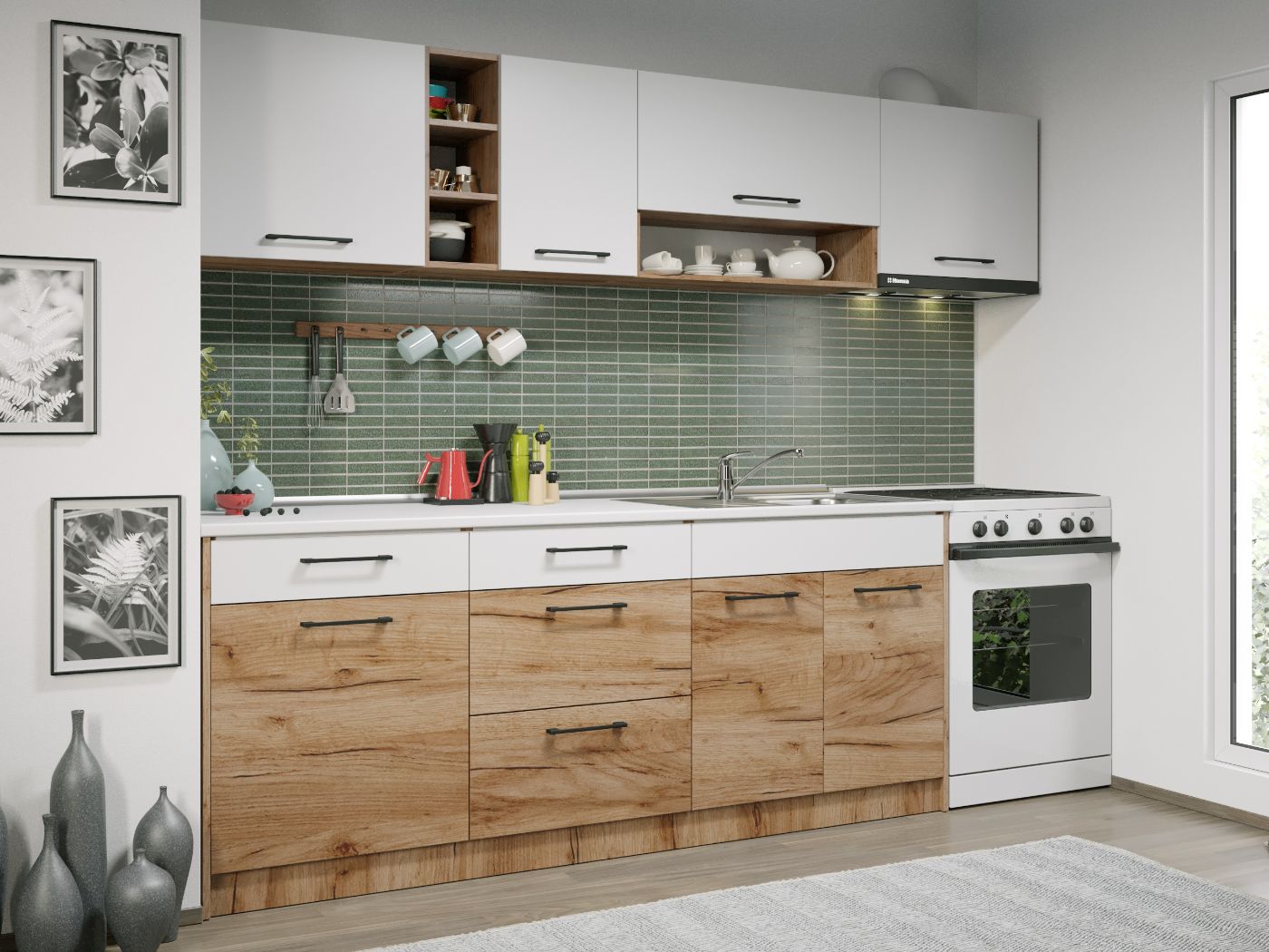 Set Mobila Bucatarie Gastro 260 Alb/Stejar - C03 - imagine 3