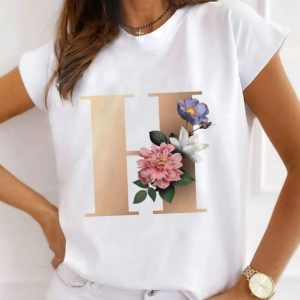 Tricou Dama Alb Alfabet litera "H" Engros