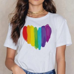 Tricou Dama Alb "Rainbow Heart" Engros