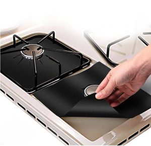 Set 4 Folii TEFLON NEGRU Detasabile pentru Aragaz din Teflon  Lavabila  Reutilizabila  Negru