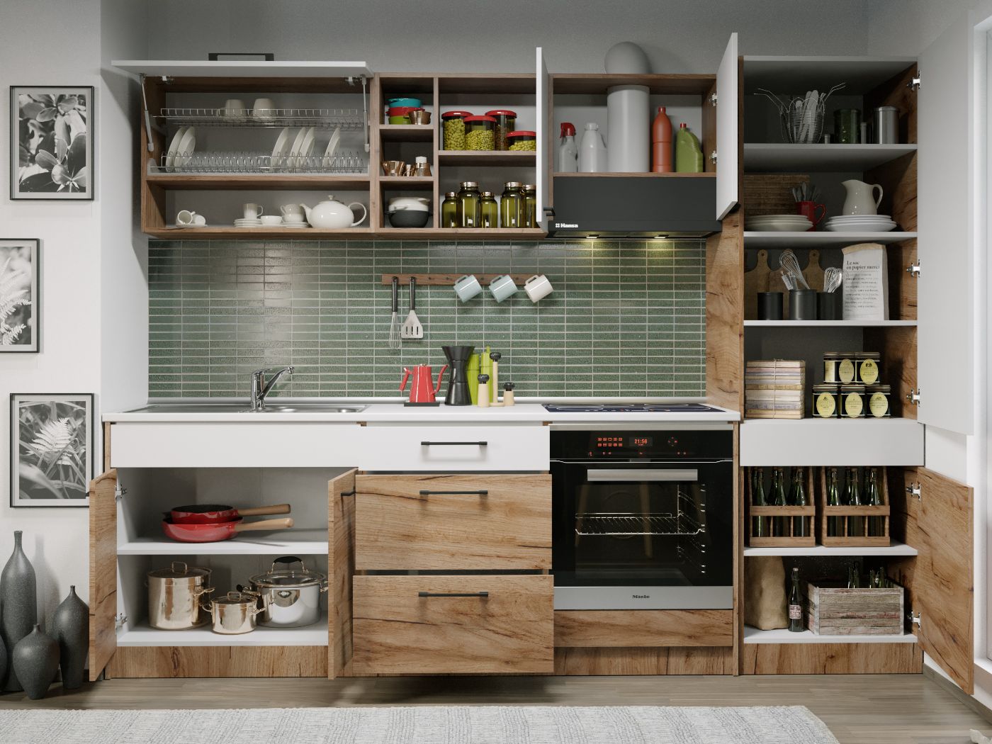 Set Mobila Bucatarie Gastro 260 Alb/Stejar - C10 - imagine 2