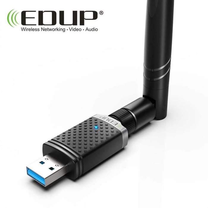 Adaptor Placa Retea Wireless EDUP, model EP-AC1686, AC 1300Mbps, USB 3.0, Dual Band 5Ghz 2,4Ghz, 802.11ac, antena externa 5 dBi