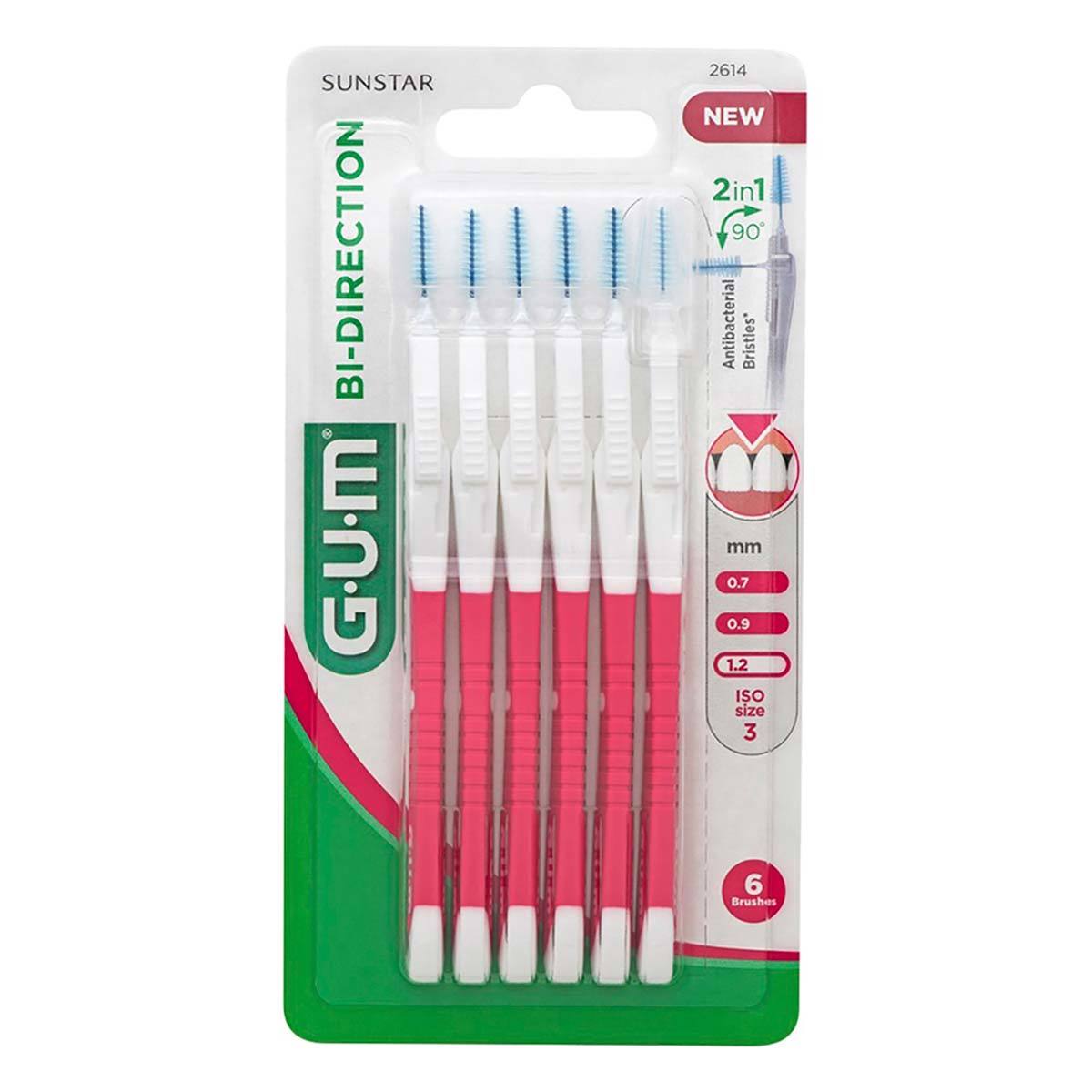 Set 6x Periute Interdentare, GUM, Bi-Direction, pentru Curatare in Profunzime, Tratate cu Clorhexidina, 1.2mm