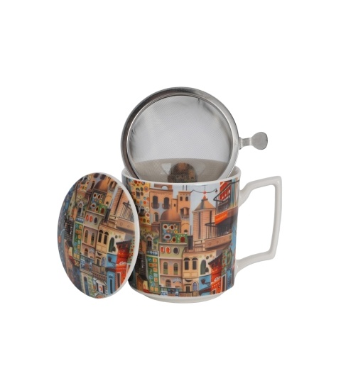 Cana cu capac portelan si infuzor inox, 450ml, Modern Sweet City - imagine 2