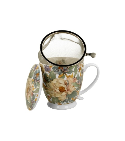 Cana cu picior si infuzor Bujori Alb - imagine 2
