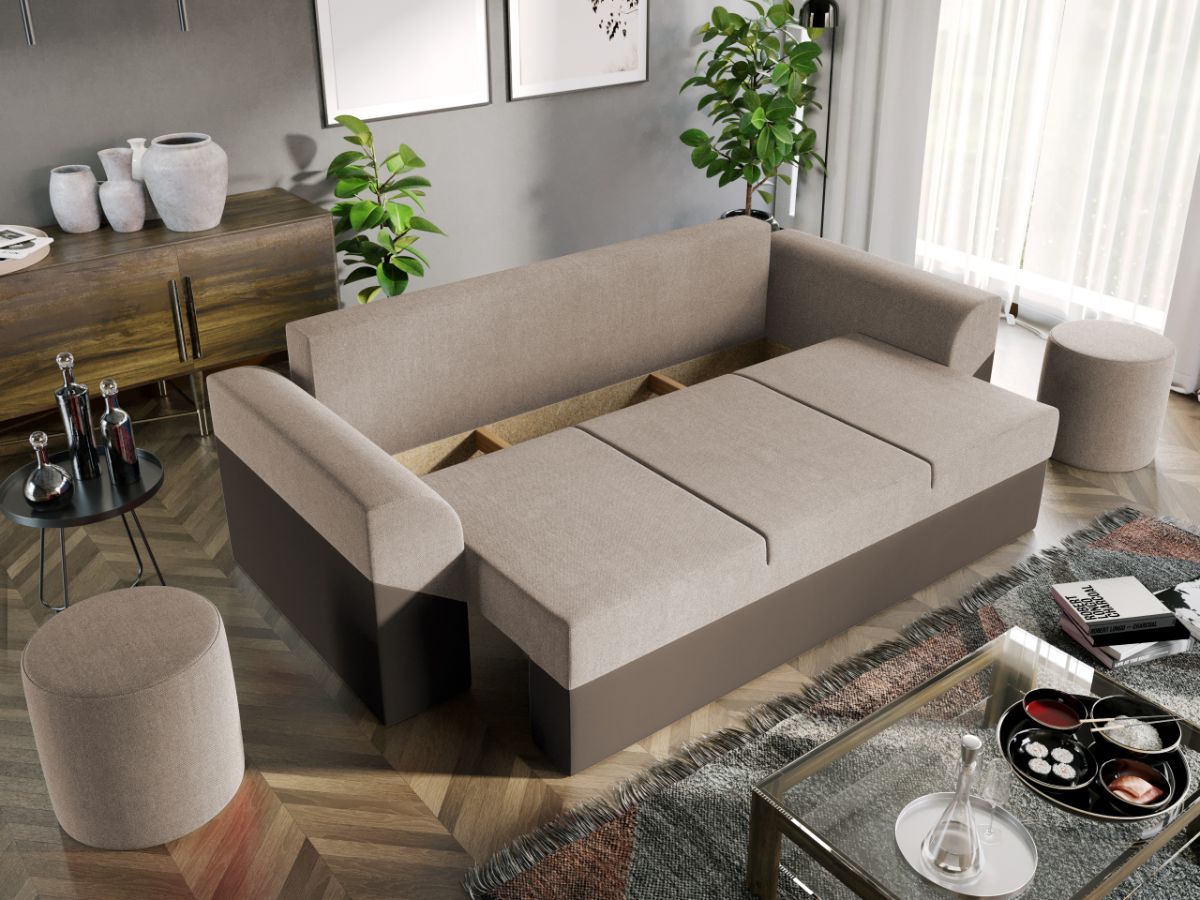 Canapea Extensibila Cali Stofa Bej / Piele Maro - imagine 3
