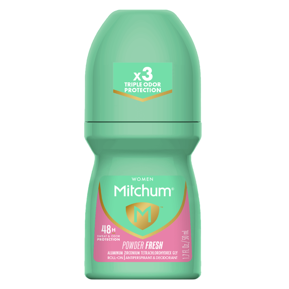 Antiperspirant Roll-on, Mitchum, Triple Odor Defense, Powder Fresh, pentru Femei, pentru Piele Sensibila, Protectie 48h, 50ml