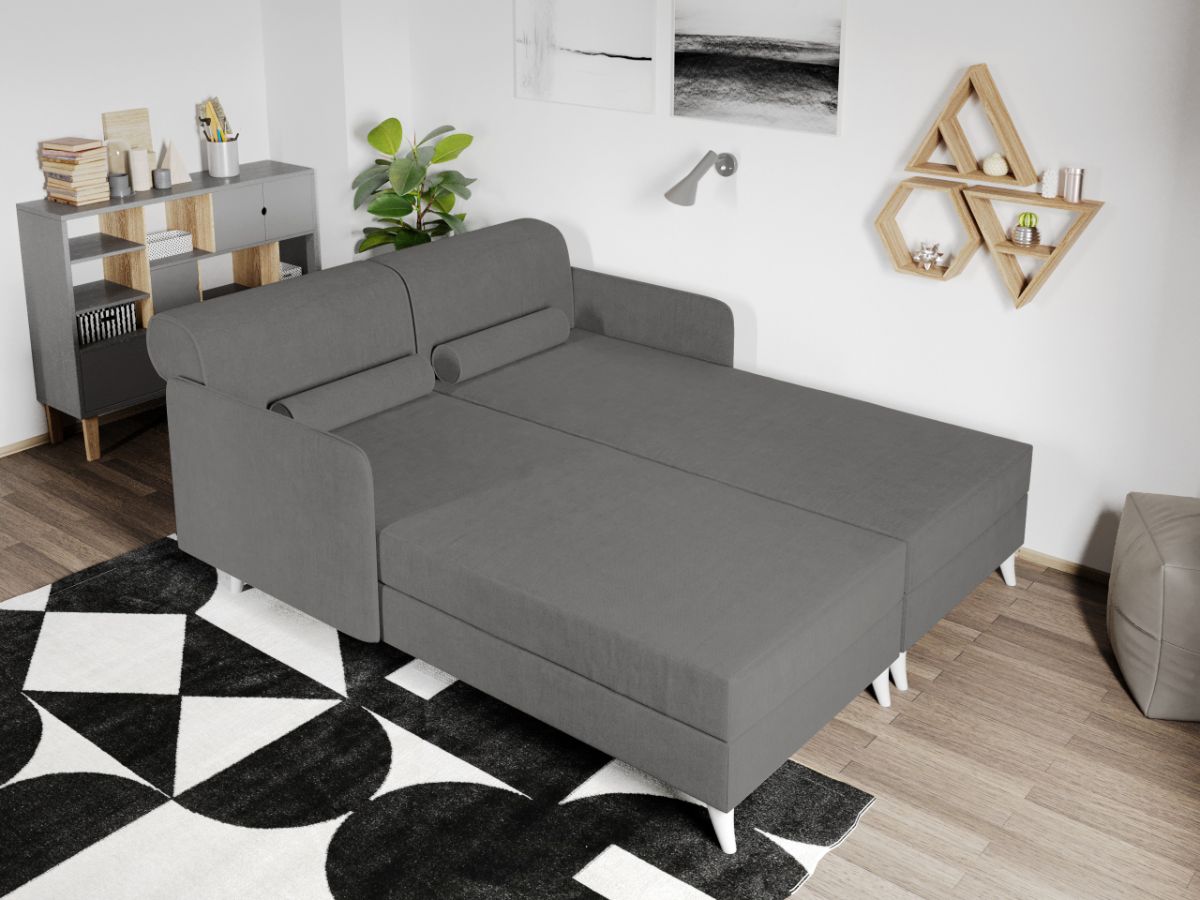 Divan dublu / Pat matrimonial tapitat Gri Deschis Round Fix