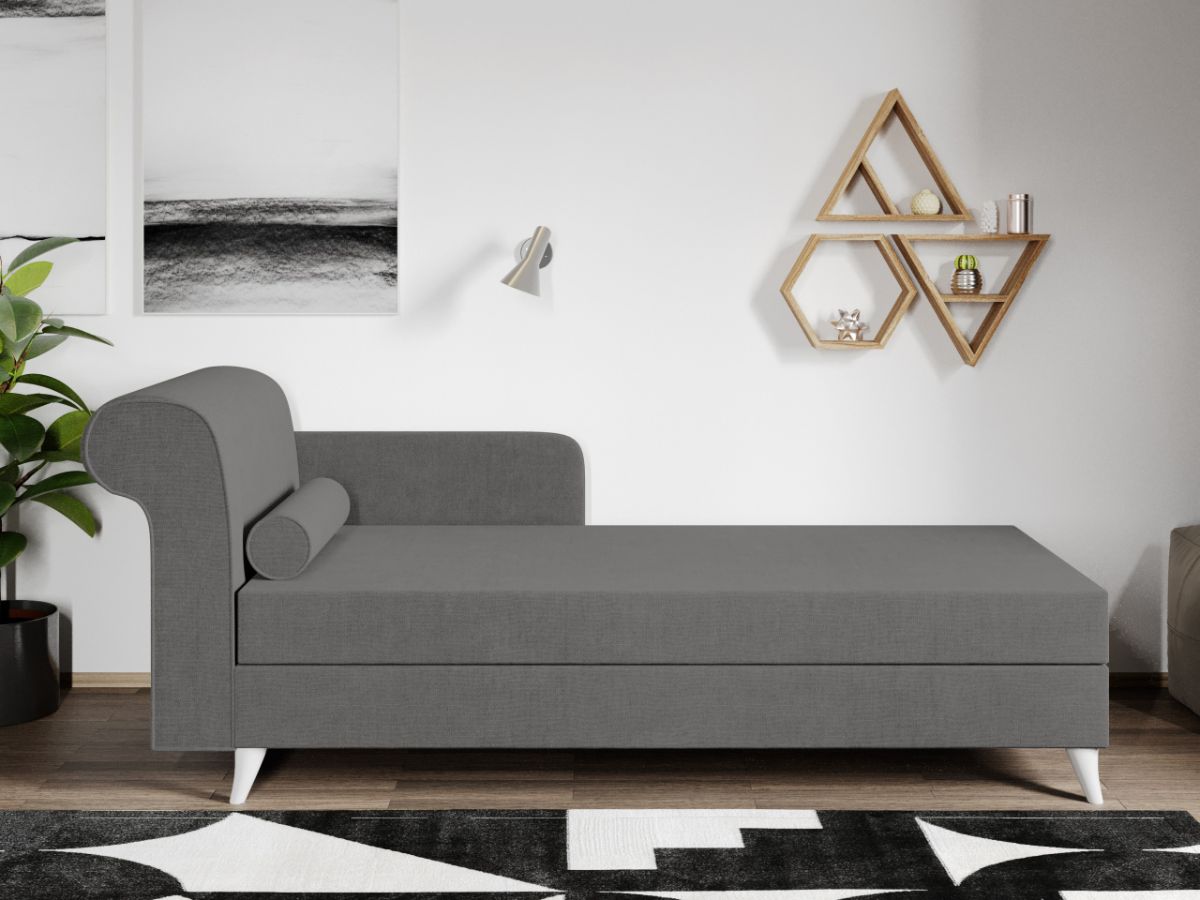Divan / Pat o persoana tapitat Gri Deschis Round Fix - imagine 2