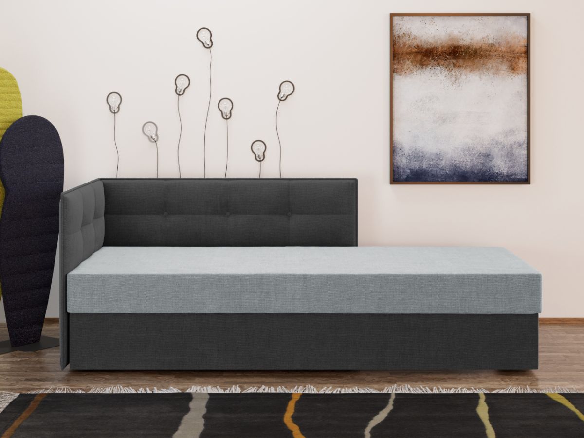 Divan / Pat tapitat Gri Deschis / Gri Antracit Story Extensibil - imagine 3