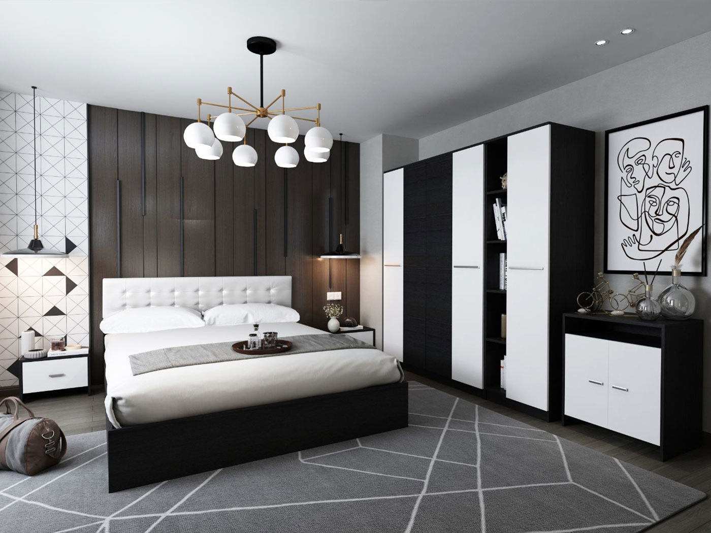 Set Mobila Dormitor Mario 4U 6 piese tapitat alb - imagine 2