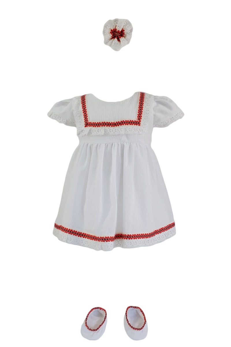 Rochie botez, model Miss, culoare alb-rosu, en-gros