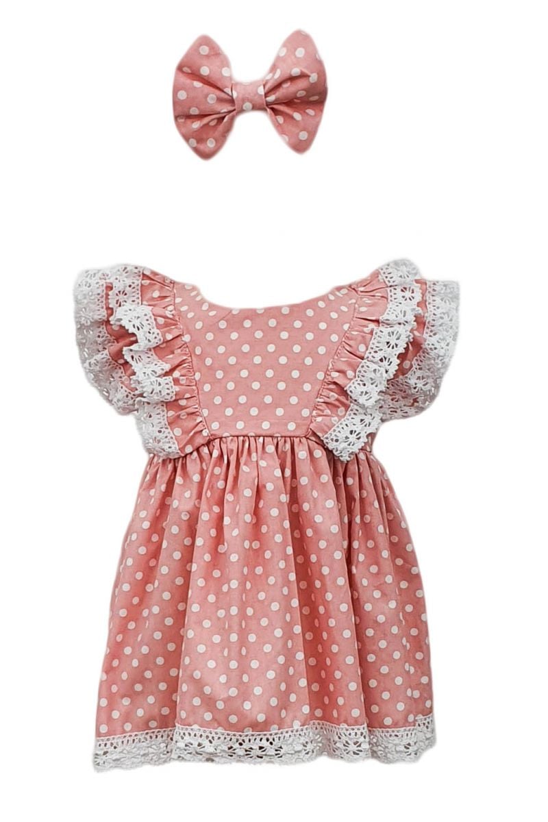 Rochie botez cu maneca scurta, 2 piese, culoare roz, en-gros