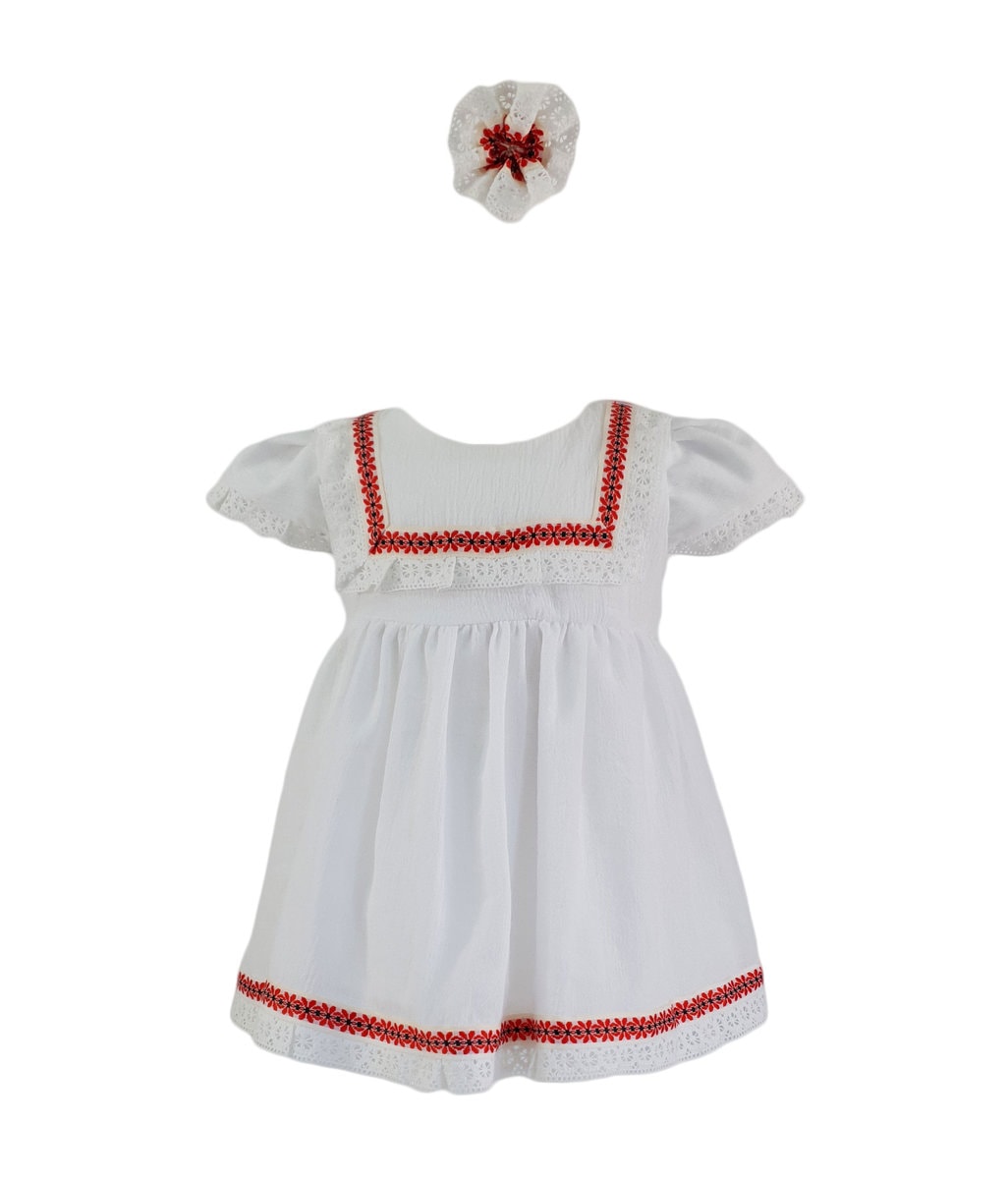 Rochie fete, model Miss, culoare alb-rosu, en-gros